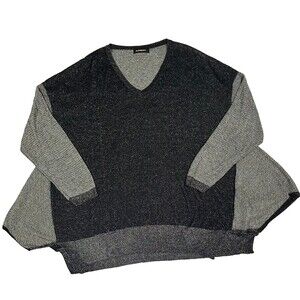 Alembika Black Gray Metallic Glitter Relaxed Flowy Lagenlook Sweater Size L